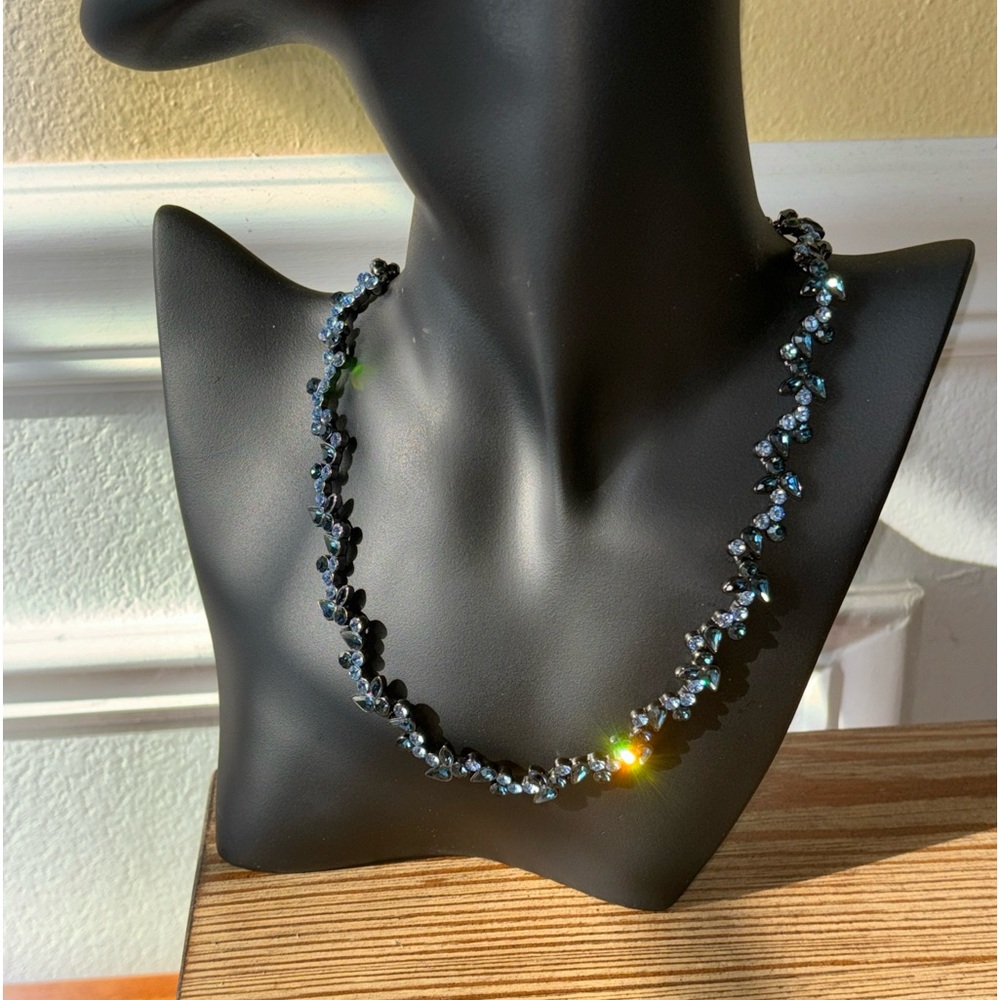 Vintage Givenchy gunmetal light/dark blue crystal necklace